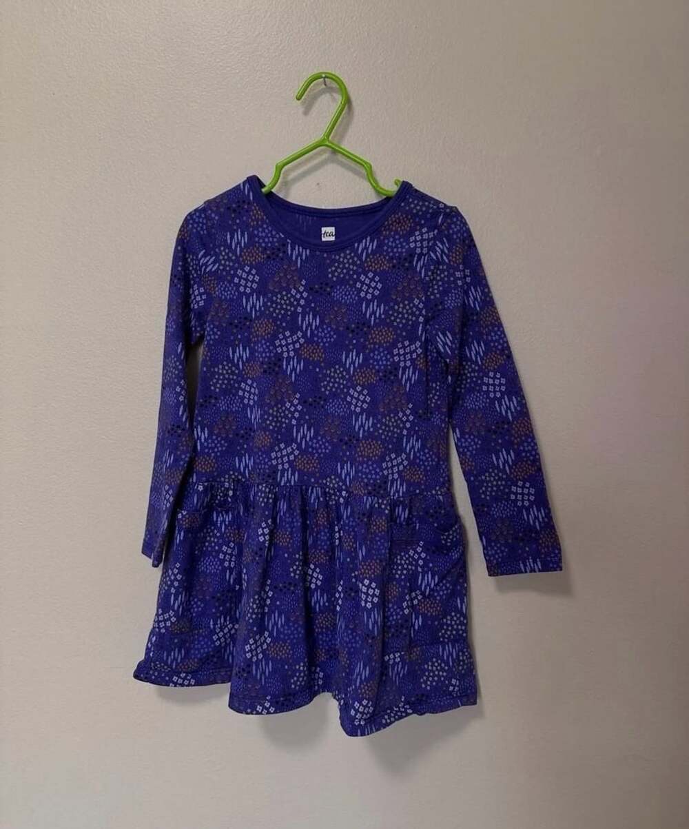 Tea Collection Girls Blue Long Sleeve Pocket Dress Size 4